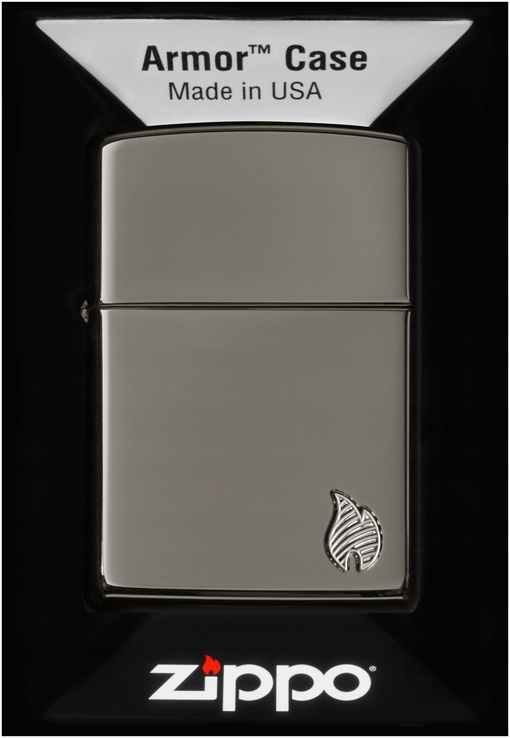 Zapalovač Zippo Armor Flame Black 60007341 Větruodolný benzínový