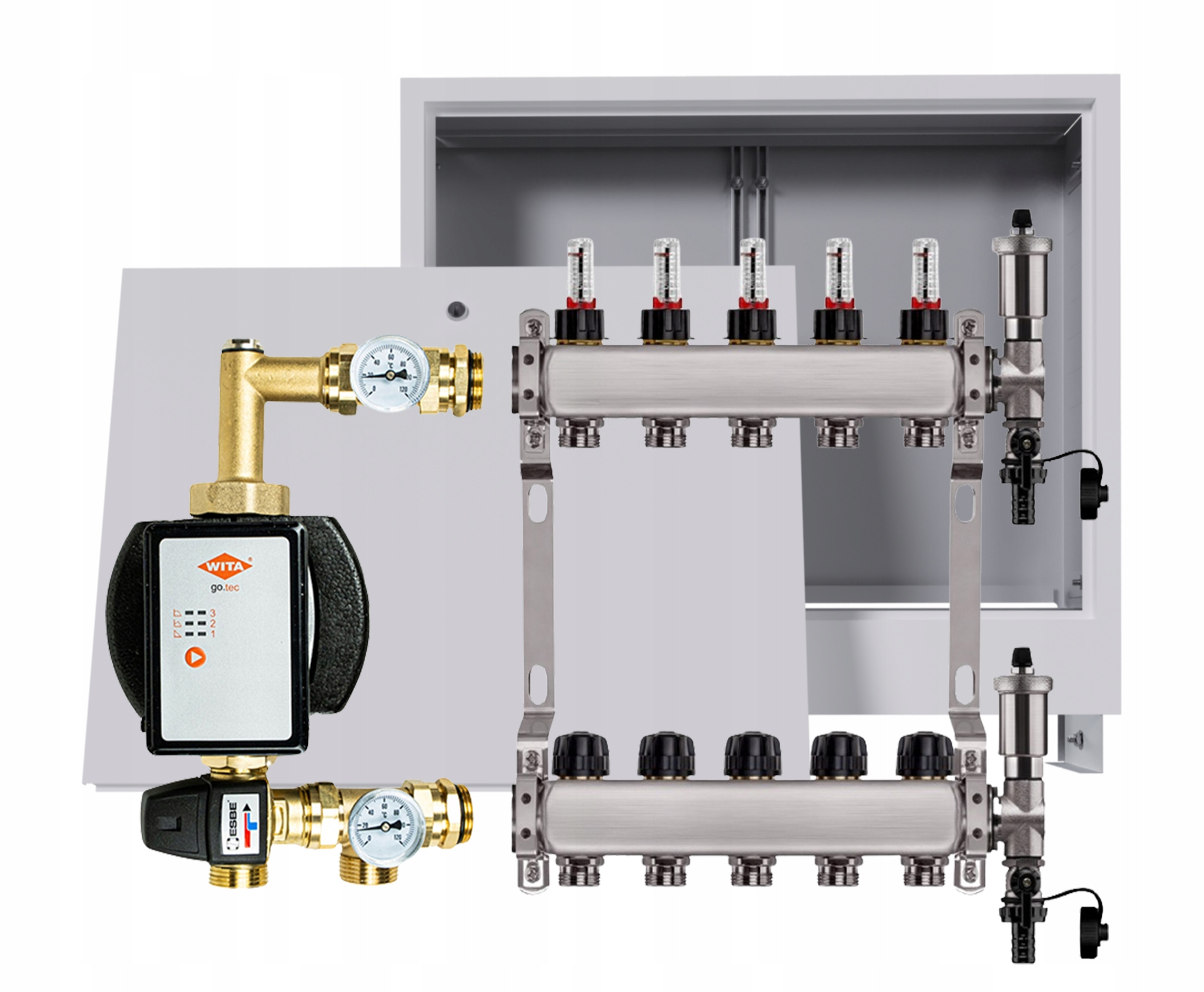 Nerezový rozdělovač na podlahy 5 okruhů s čerpadlem Wita box