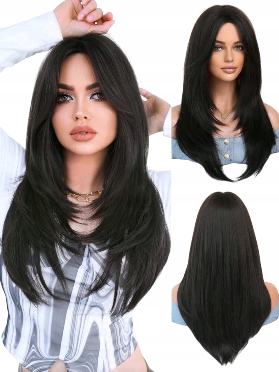 Peruka damska ciemny Brąz długie włosy cieniowane jak naturalne czepek