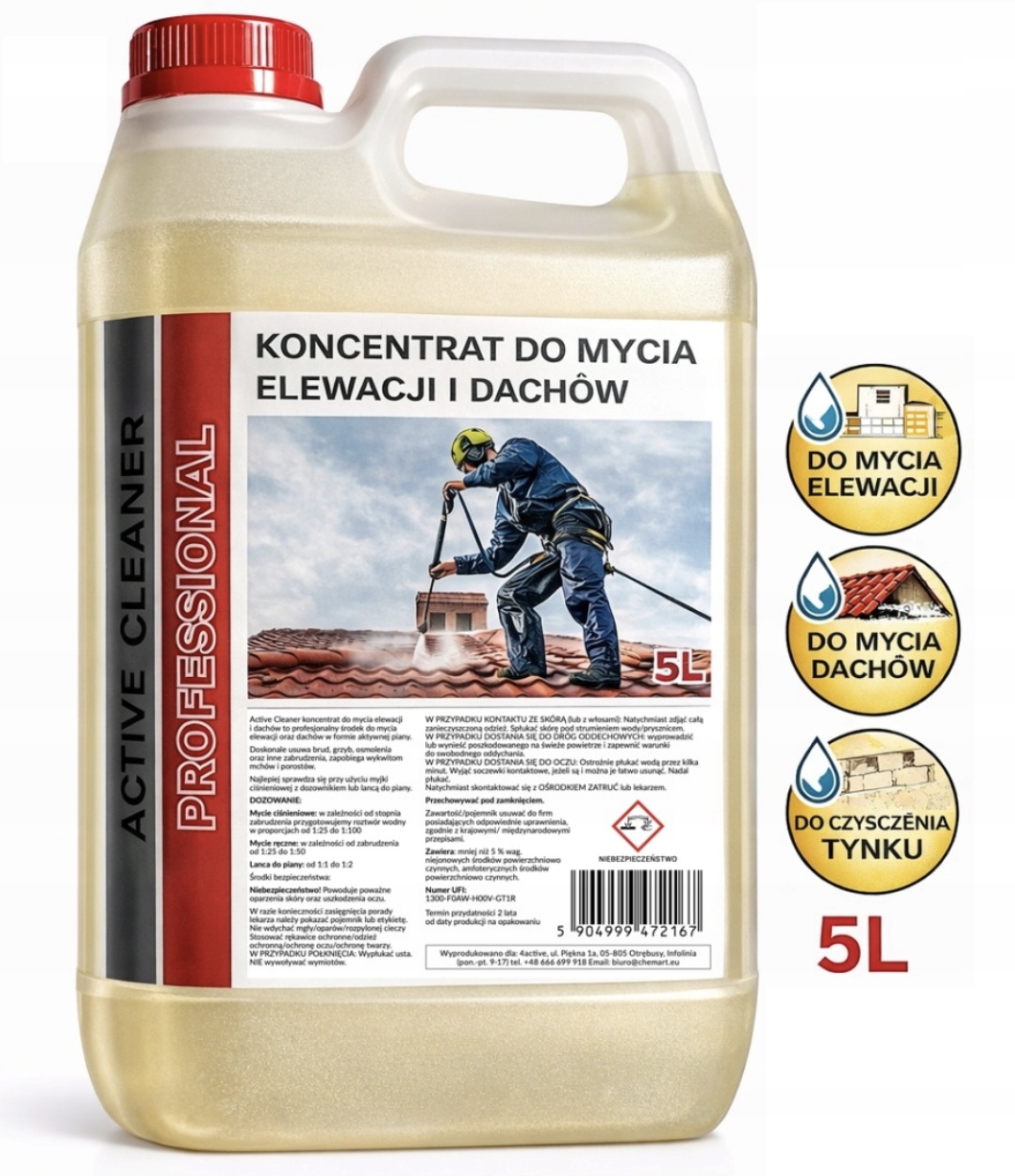 Levně Čisticí Prostředek Na Čištění Fasád, Střech, Omítek, Řas, Fasád, Sazí 5 L