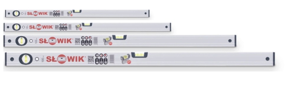 Zestaw Poziomic Słowik Srebrne 40 60 80 100 cm Wykończeniowy 4 szt 600 g/m