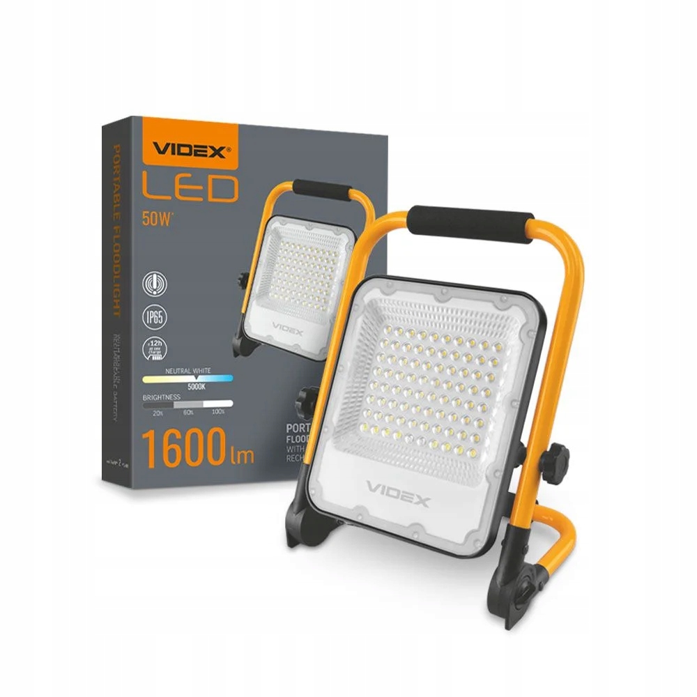 Videx Led reflektor 50W Akumulátorový IP65 12h Emeka 10000 mAh