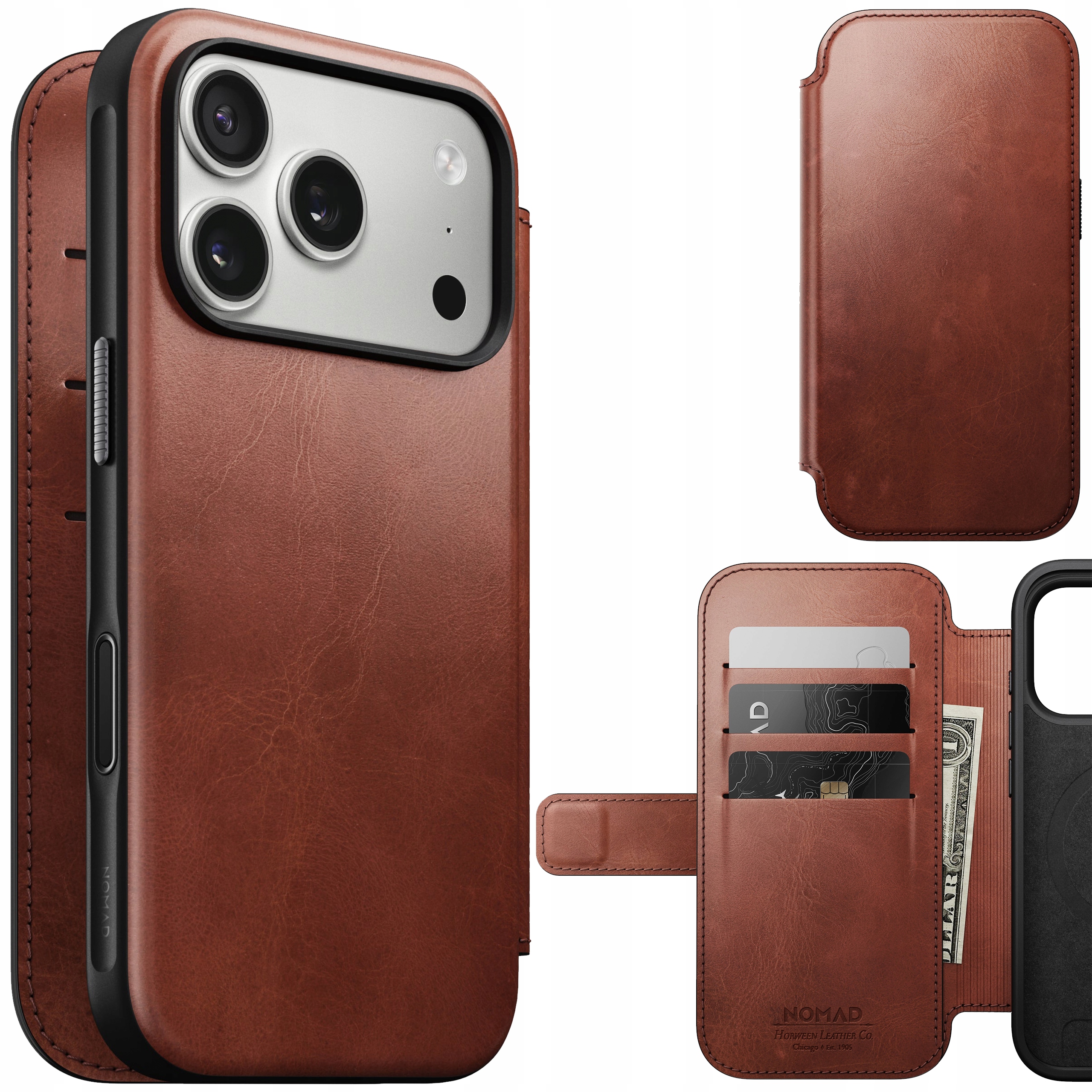 Nomad Modern Horween Folio Case – Pouzdro s MagSafe pro iPhone 17 Pro
