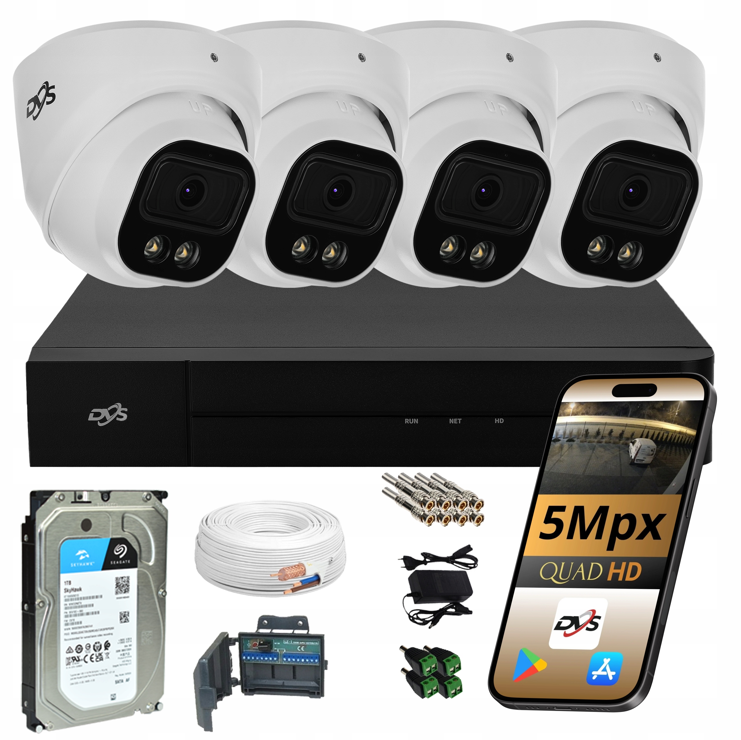 Kompletní Sada Pro Monitorování 4 Kamer 5MPX Dual Led Rekordér Disk 1TB