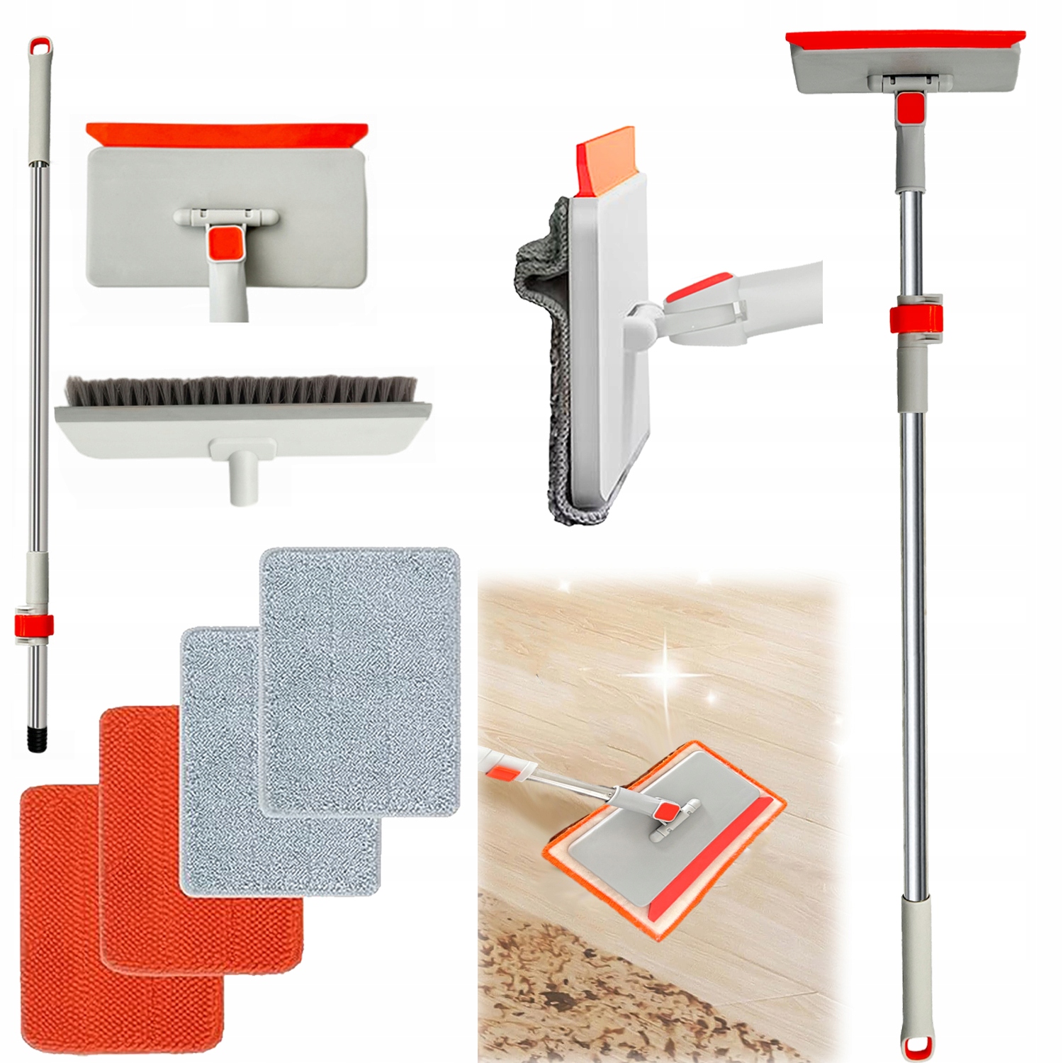 Levně Rotační mop s ždímačkou kartáč na mytí podlahy, teleskopický 85-130 cm