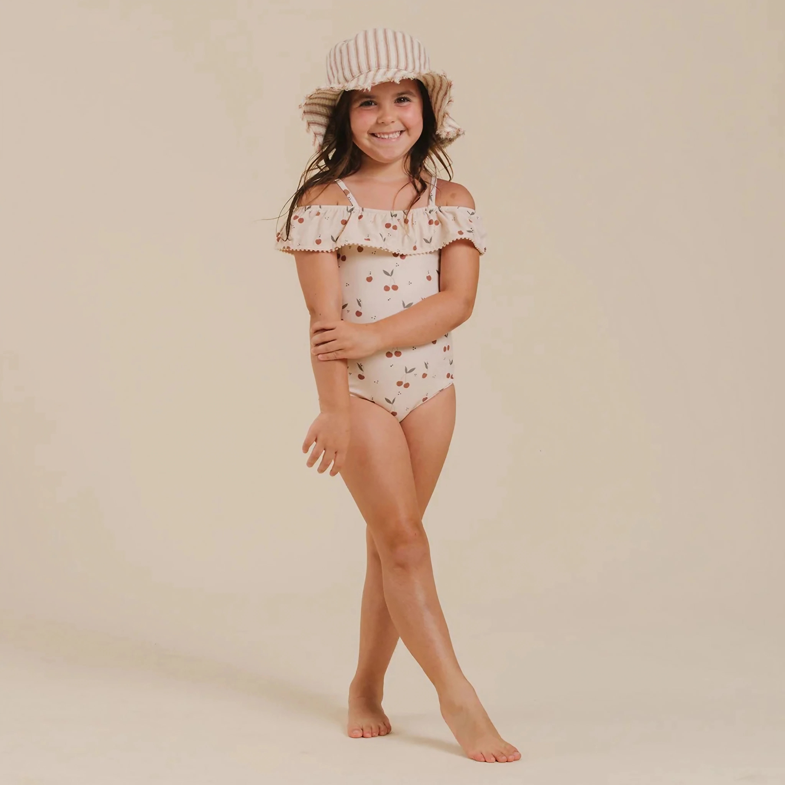 STRÓJ KĄPIELOWY KOSTIUM JEDNOCZĘŚCIOWY DO NAUKI PŁYWANIA 116/122 DLA DZIECI Kolor odcienie brązu i beżu