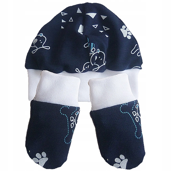 

Wyprawka dla noworodka czapka niedrapki w pieski