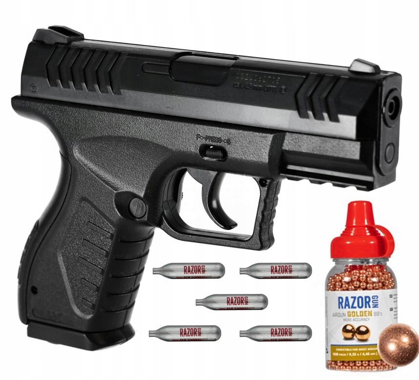 Umarex Xbg 4,5mm Wiatrówka Pistolet Śrut Golden 1500 Bb 5szt Kapsuł CO2