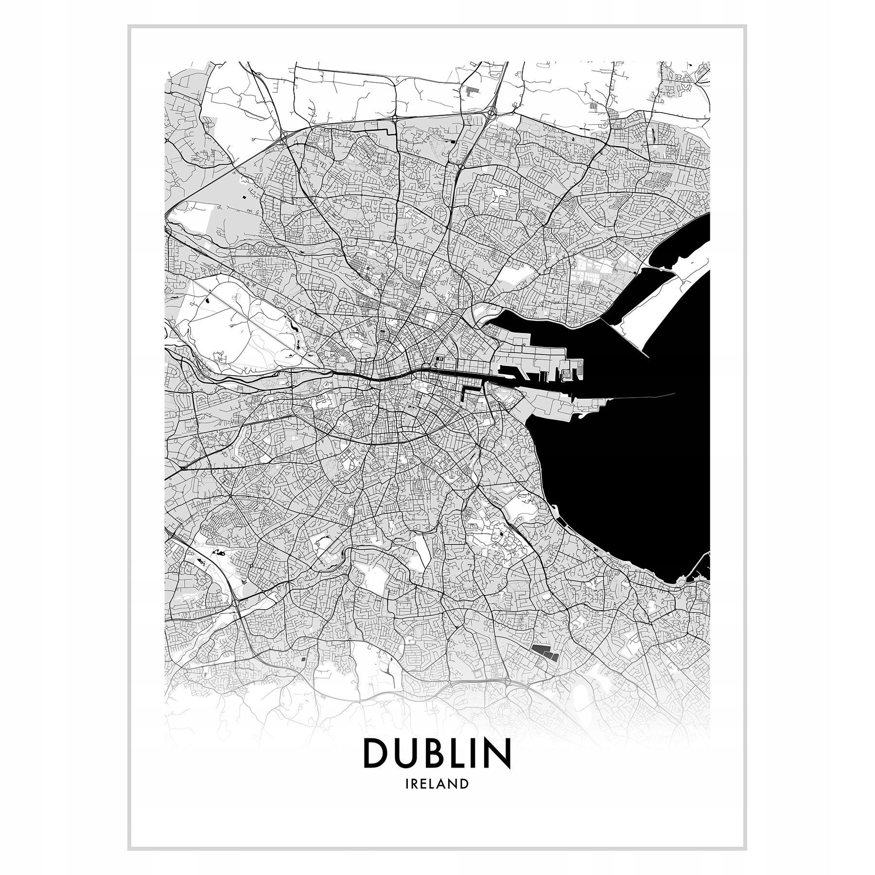 

Plakat 30x40 Mapa Dublin Kolor czarno-biały