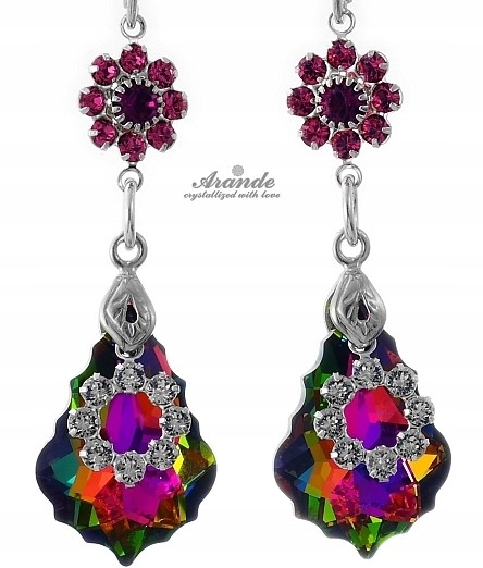 Krásné Náušnice Krystaly Crystals Vitrail Orchidej