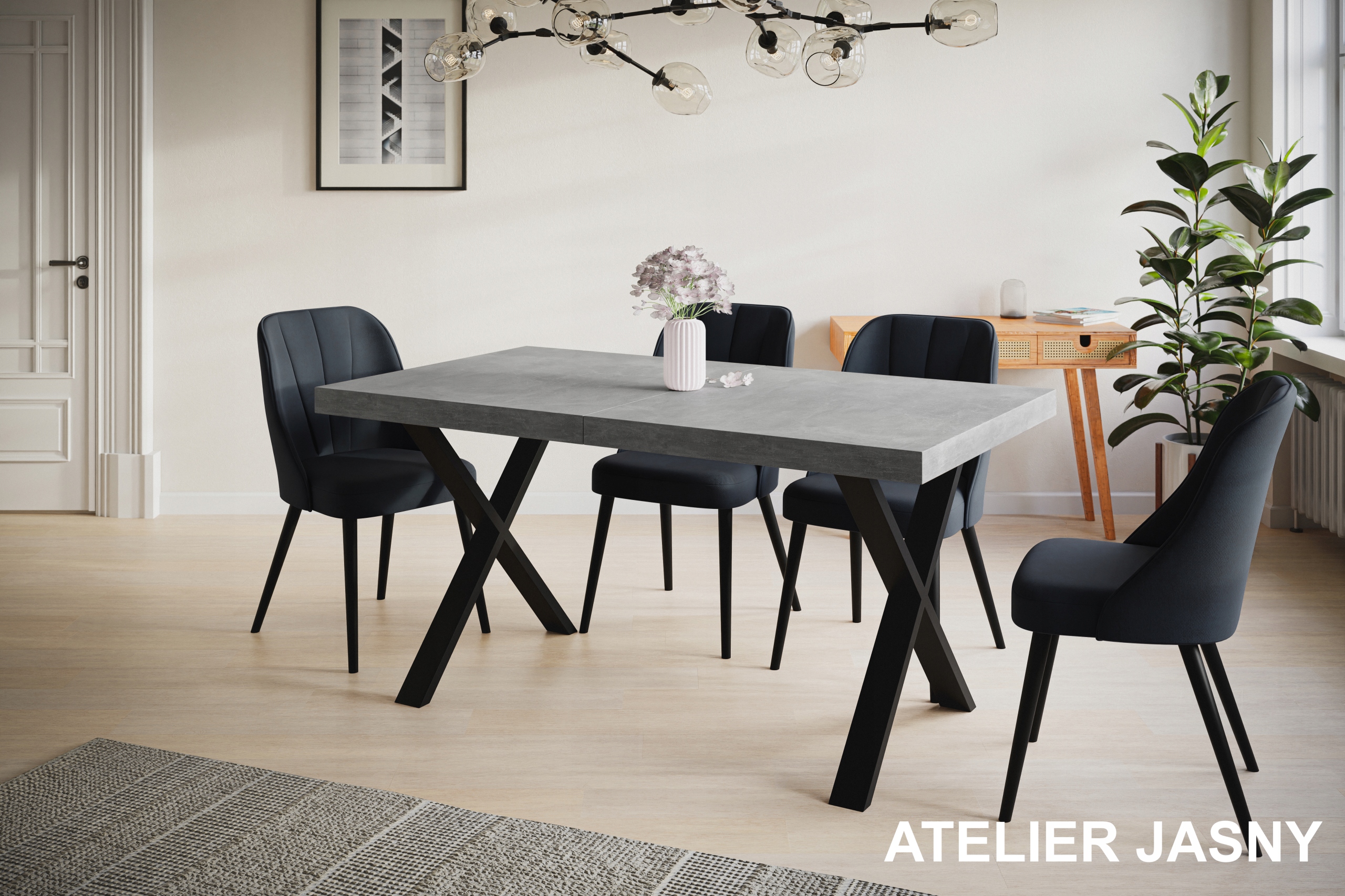 Stół rozkładany 160/260 LOFT metalowe nogi X Głębokość mebla 90 cm