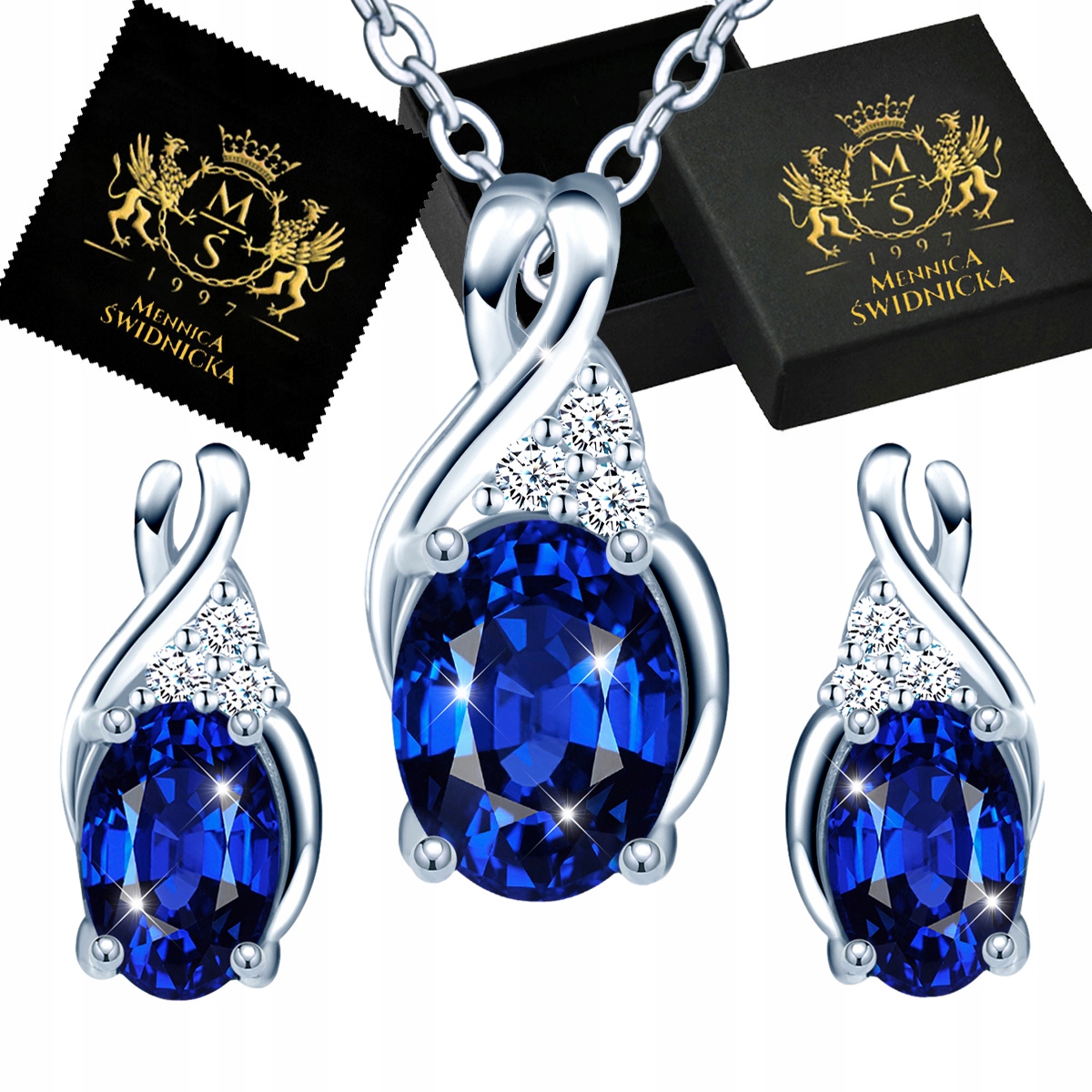 Sada stříbrných šperků Stříbro 925 Náhrdelník a Náušnice Oválné jako Dárek