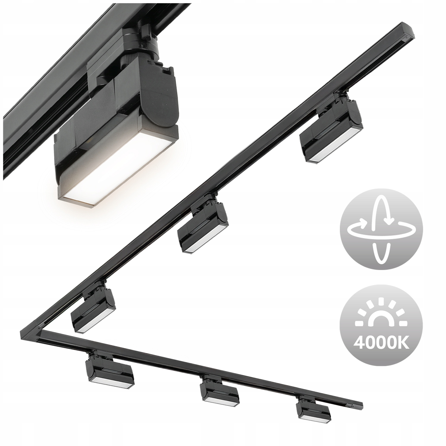 3-fázová kolejnicová sada 2 m+2 m, 6 x lampa 12 W, spojka L
