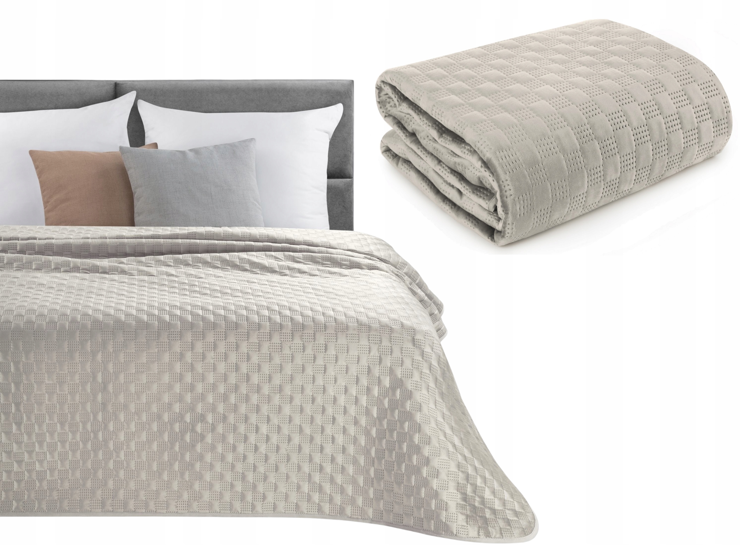 Přehoz na postel 200x220 Eurofirany Sofia 4 béžový Welwet Prošívaná mřížka