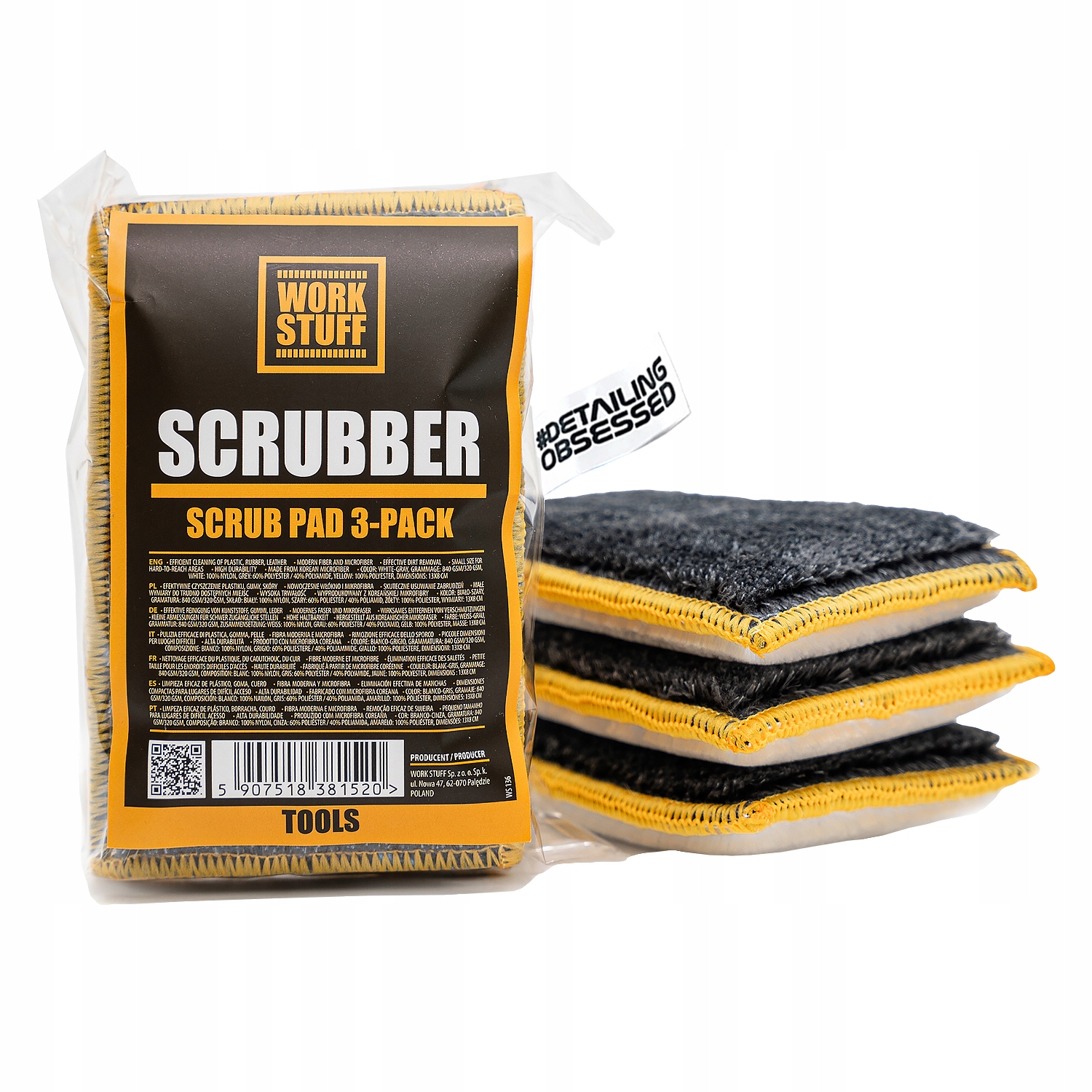 Work Stuff Scrubber Scrub Pad 3-pack do czyszczenia wnętrza Dwustronna