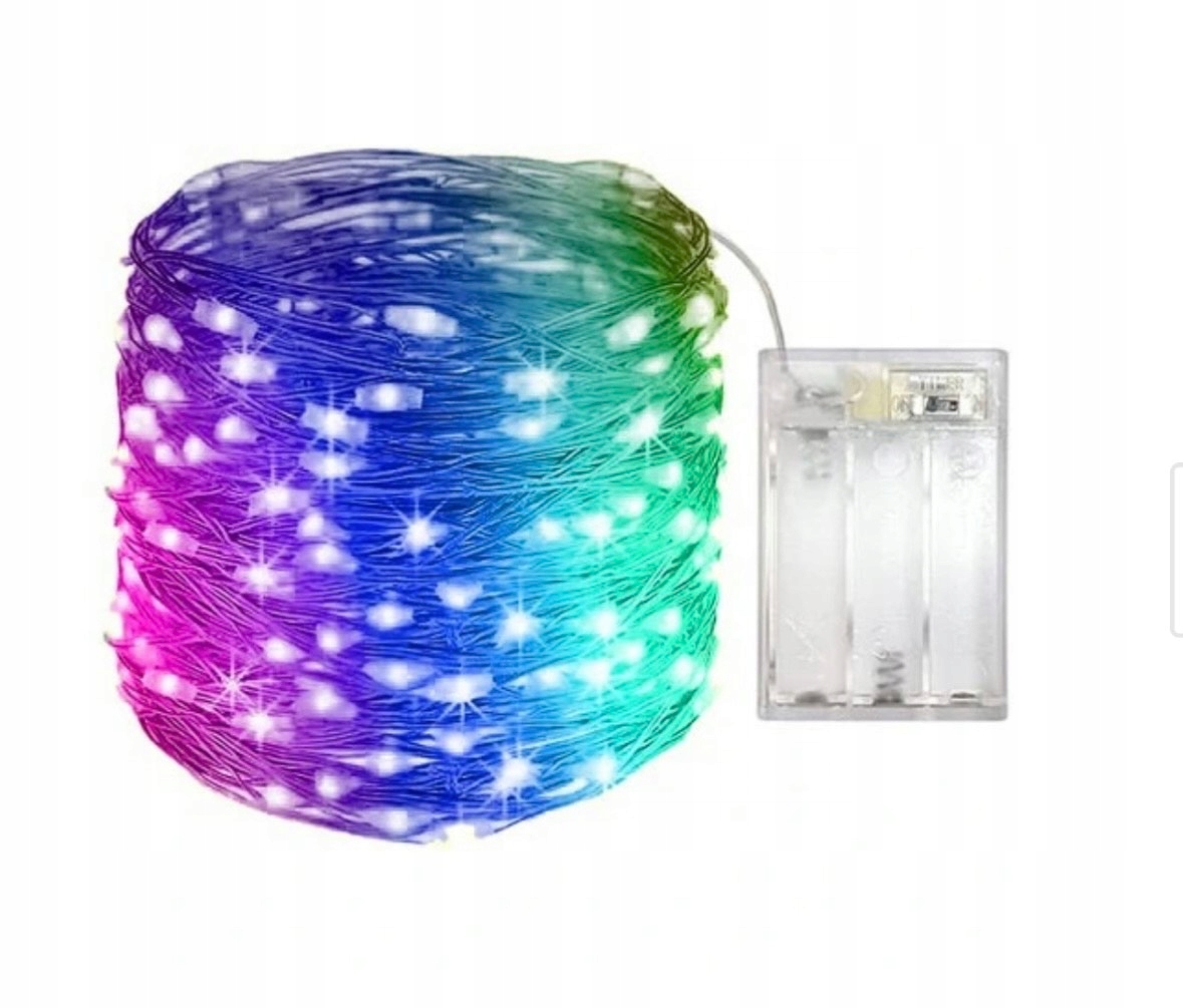 LAMPKI ŚWIATEŁKA NA DRUCIKU ŁAŃCUCH 100 LED ŁEZKI NITKI 10M RGB KOLOR