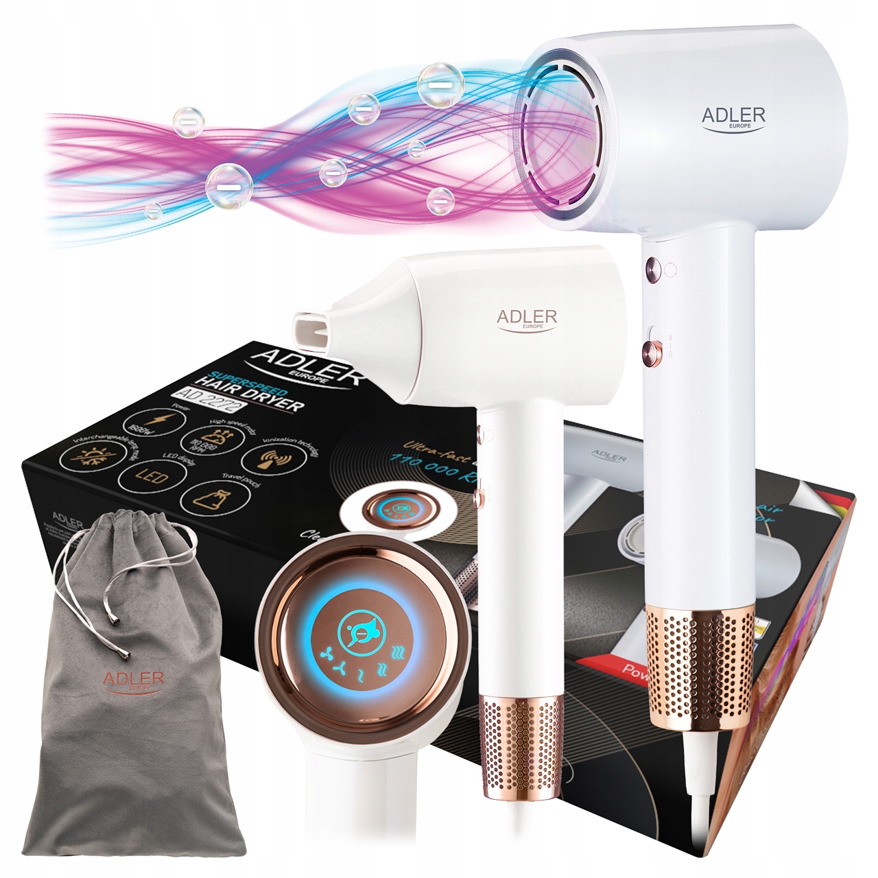 Profesionální Vysoušeč Vlasů S Ionizací, Výkonný Koncentrátor 1800 W Led