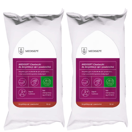 2X Medisept Cashmere Chusteczki Do Dezynfekcji Rąk I Powierzchni 50 Szt.