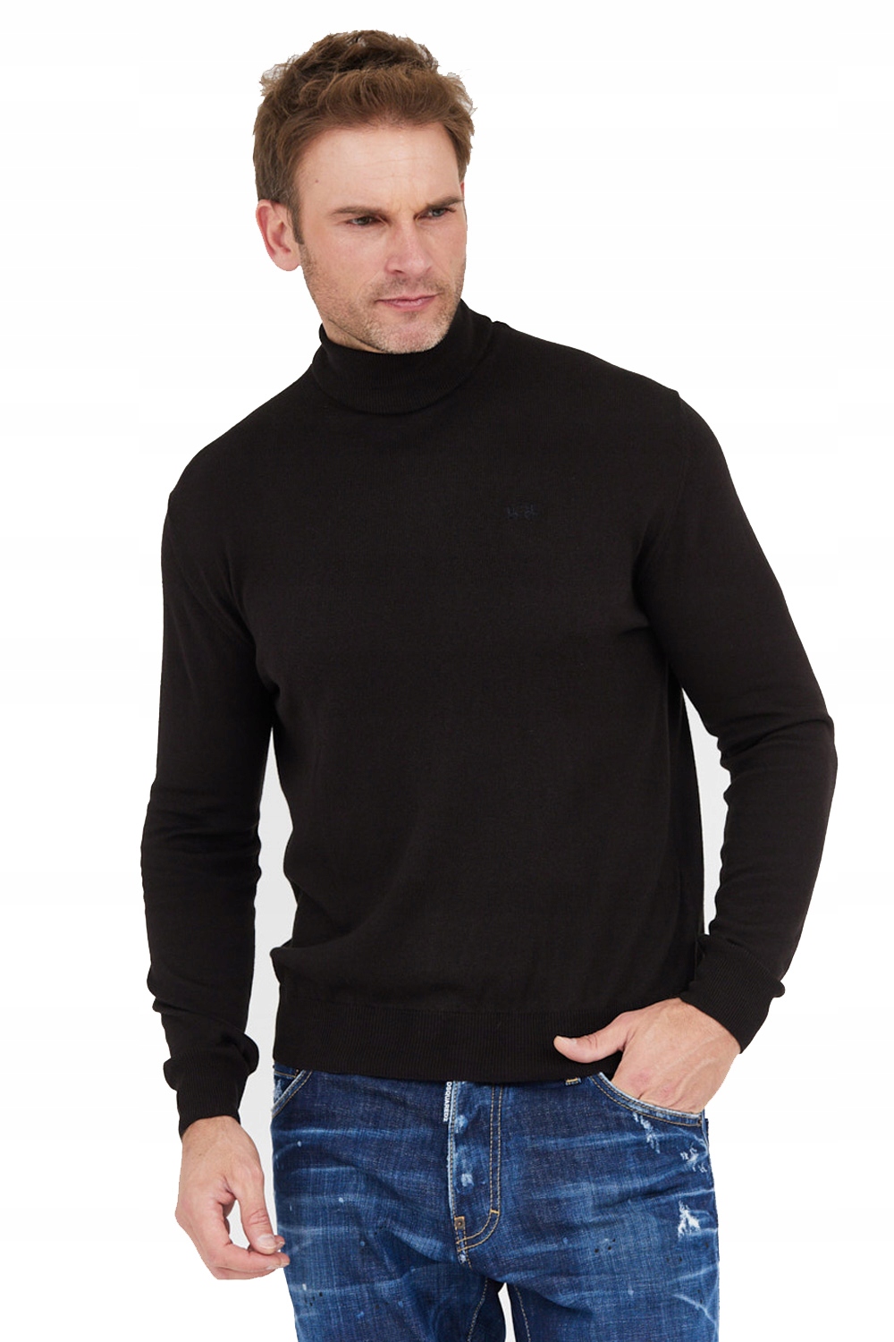 LA MARTINA Čierny pánsky sveter s vlnou s rolákom XL