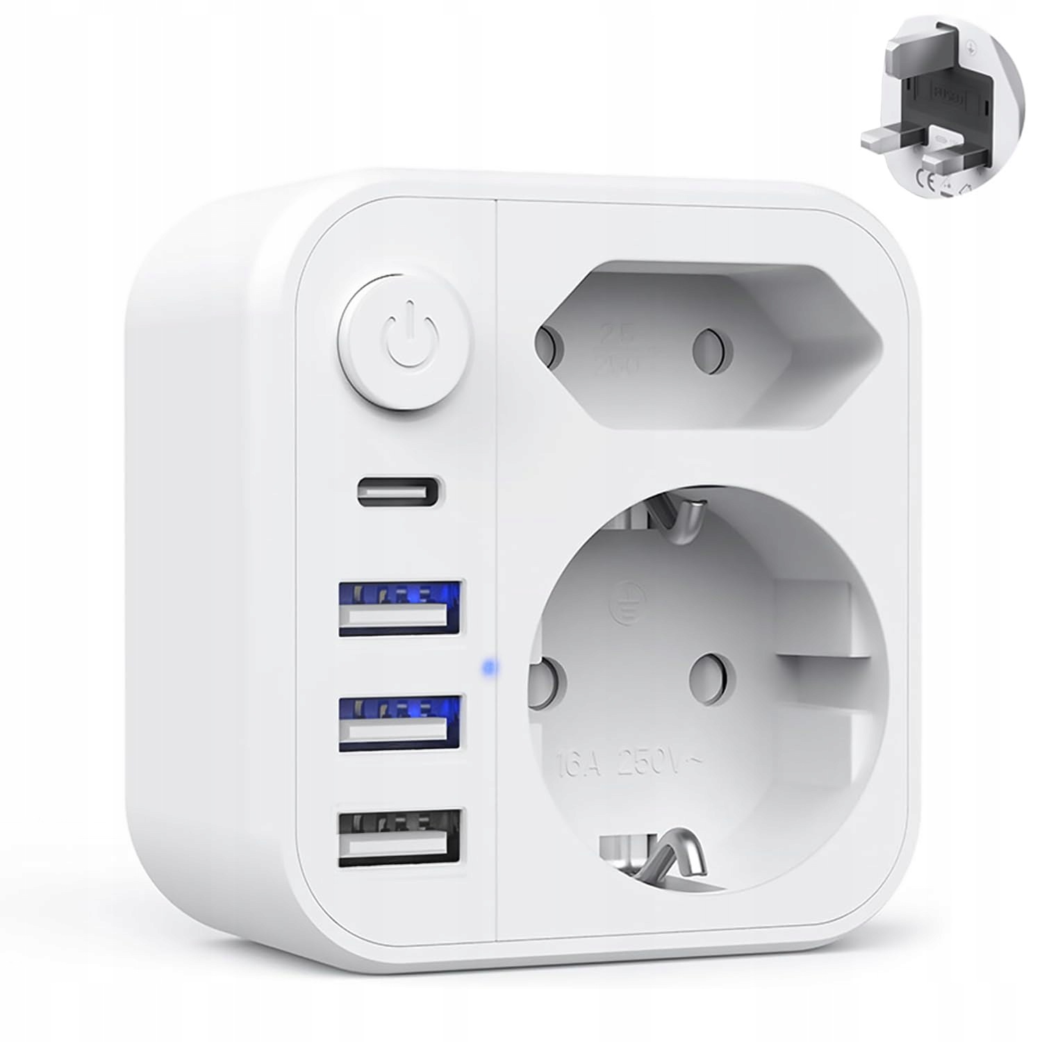 Adapter Uk do Polskiej Wtyczki Typ G 6w1 Usb-c Usb-a