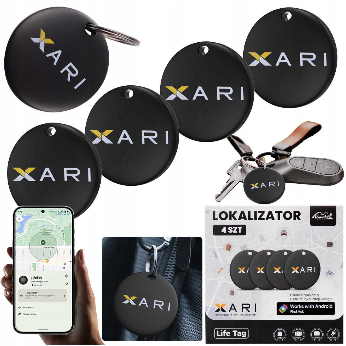 4x lokalizator GPS Life Tag Lifemate XARI Android do plecaka kluczy psa