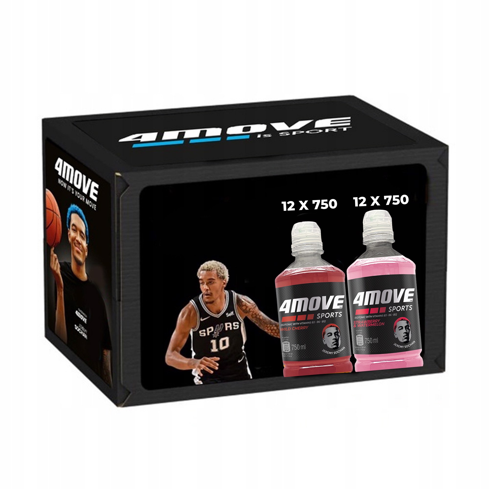 Levně 4MOVE izotonický nápoj 750 ml mix: Jahoda- meloun x 12 kusů, Višeň x 12