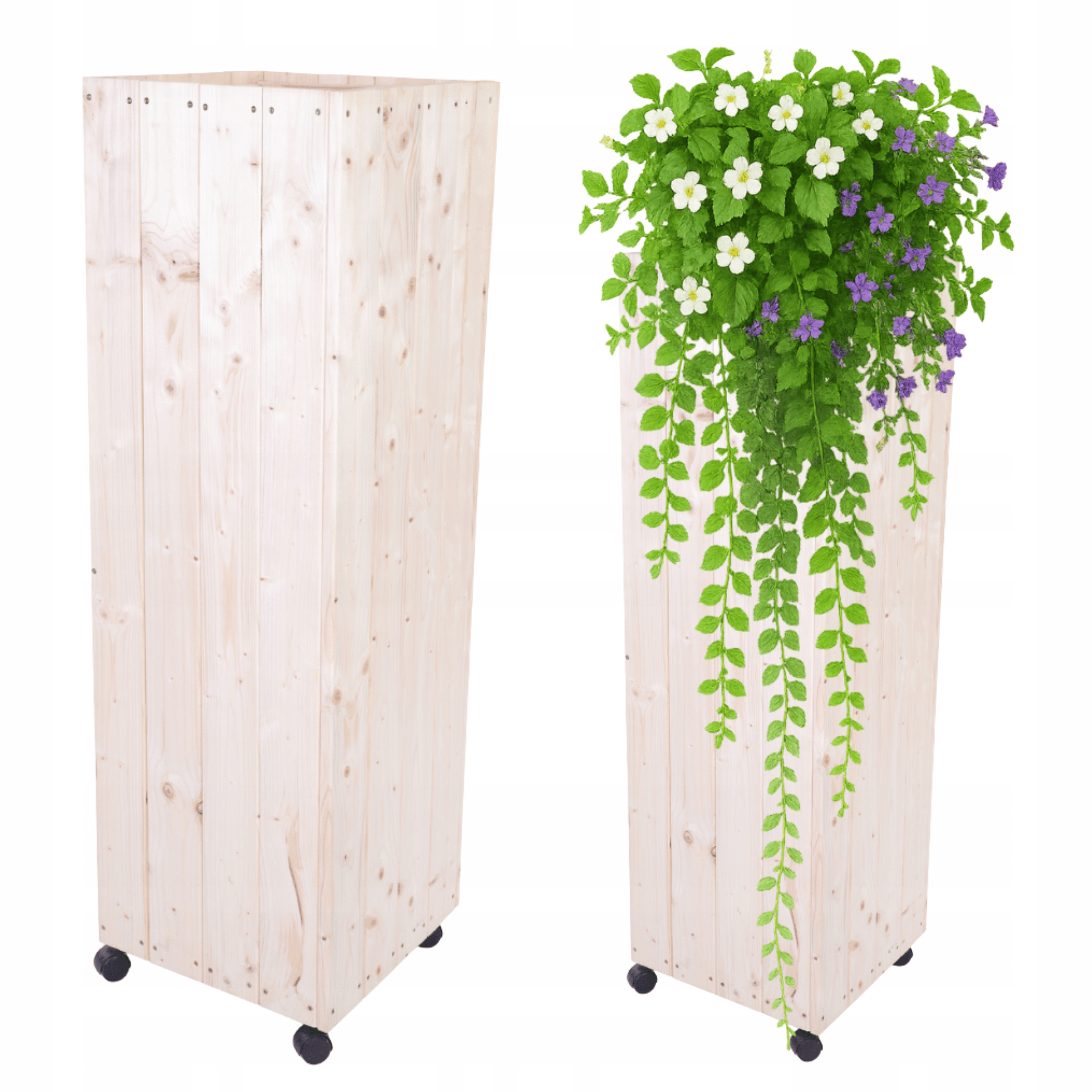 Drevený kvetináč na balkón s kolieskami mobilný na záhradnú terasu 123x37x37
