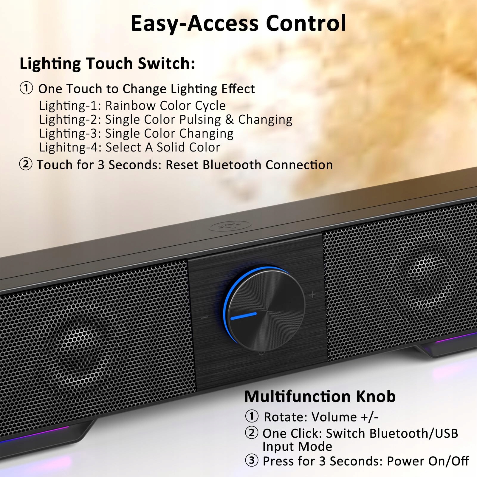 JECOO A40 Głośniki Komputerowe USB Bluetooth Czarny Soundbar PC — miniatura 6