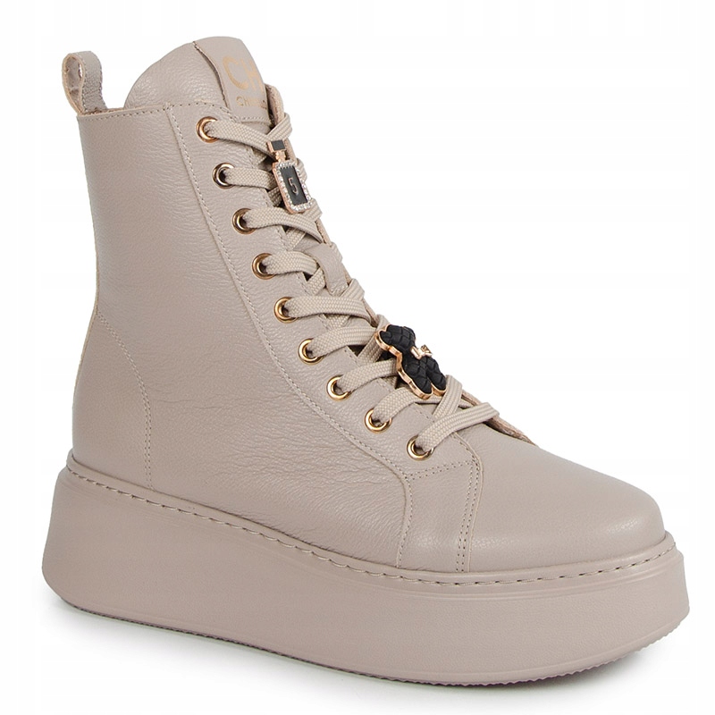 Chebello 4294 Béžové Kožené Kotníkové Boty S Ozdobou 36