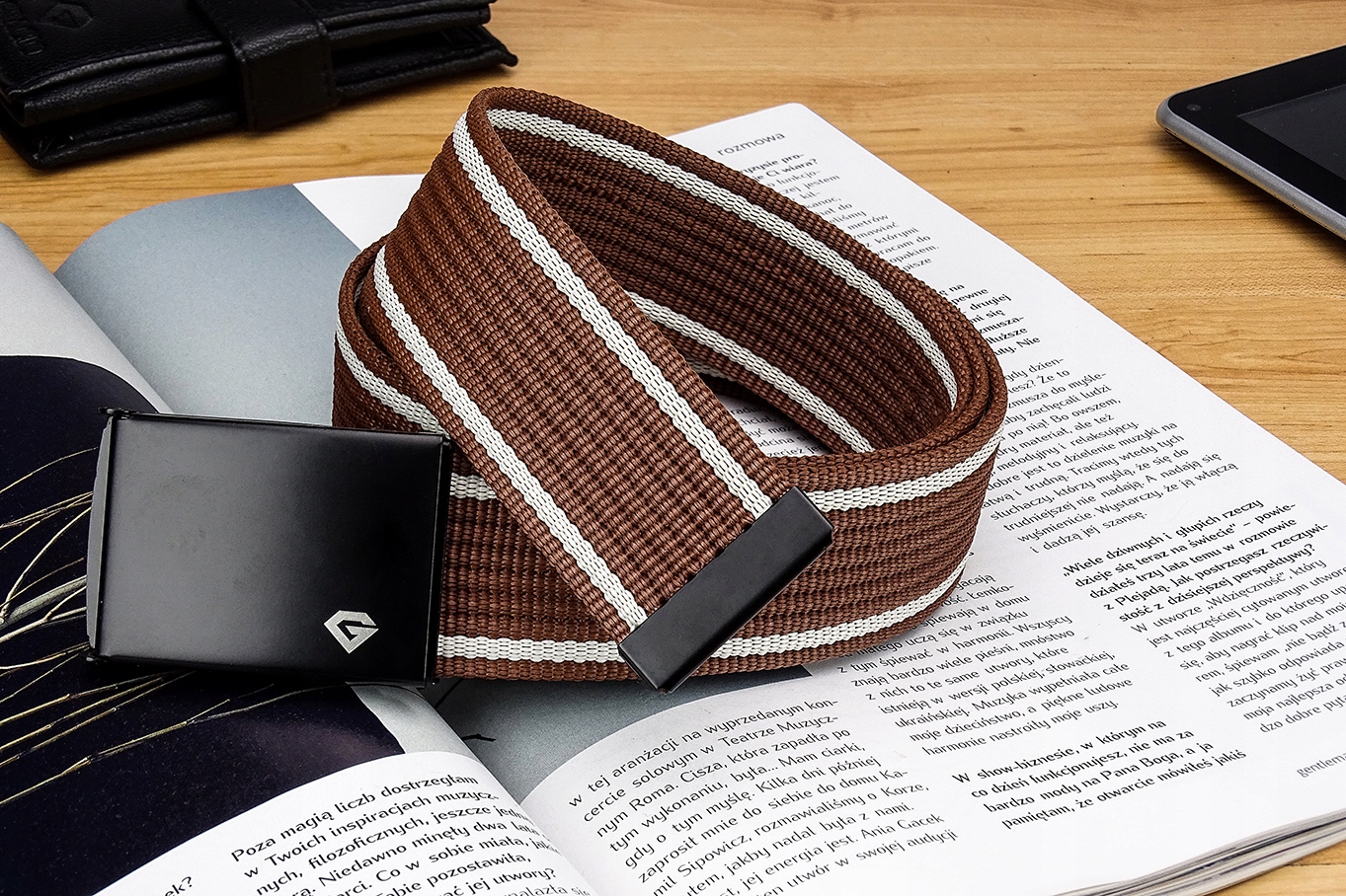 Pasek Brązowo-Biały Męski 110cm Do SPODNI Gracio Model S 01