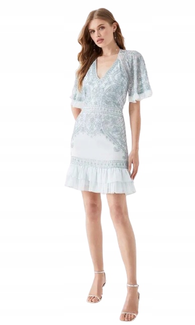 Coast Šaty Mini S Výstřihem Do V S Volánky Modrá 44 Hkj