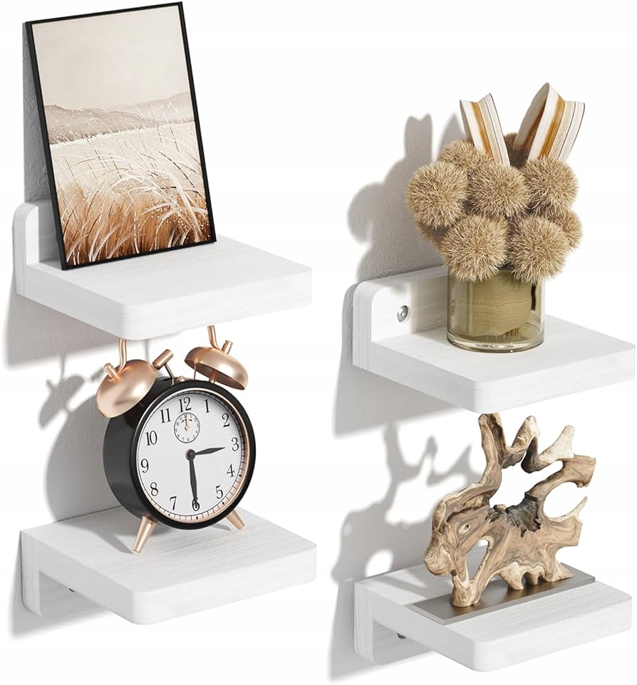 4x MAŁA PÓŁKA ŚCIENNA 10 x 10 cm DREWNIANA BIAŁA