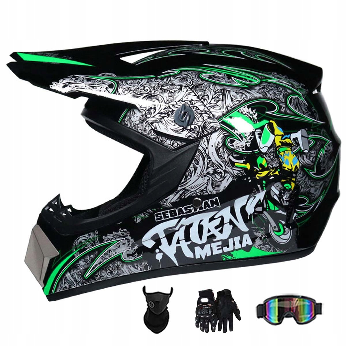 Motocyklová Přilba Lehká Enduro Quada Brýle Rukavice Maska S