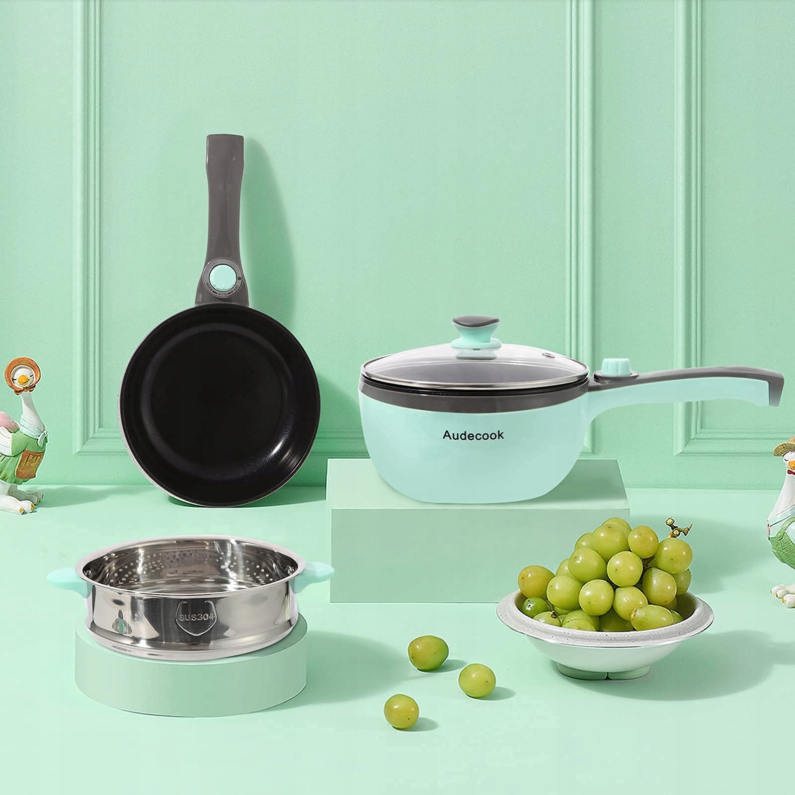 AUDECOOK Elektryczny Garnek Z Parowarem 1,5L Patelnia Antyadhezyjna — miniatura 6