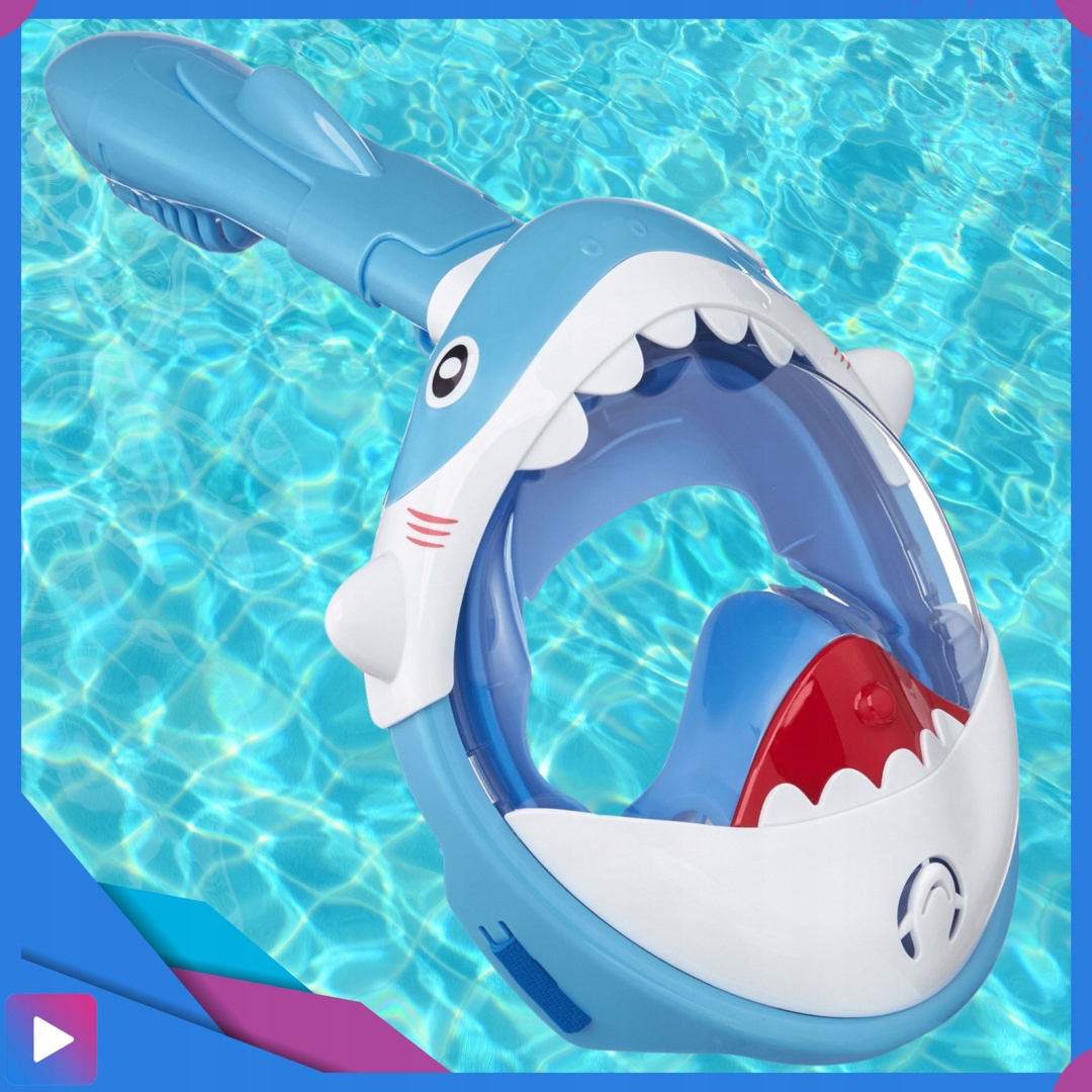 Дитяча маска для дайвінгу з акулами. Повнолицьова маска з акулами та трубкою