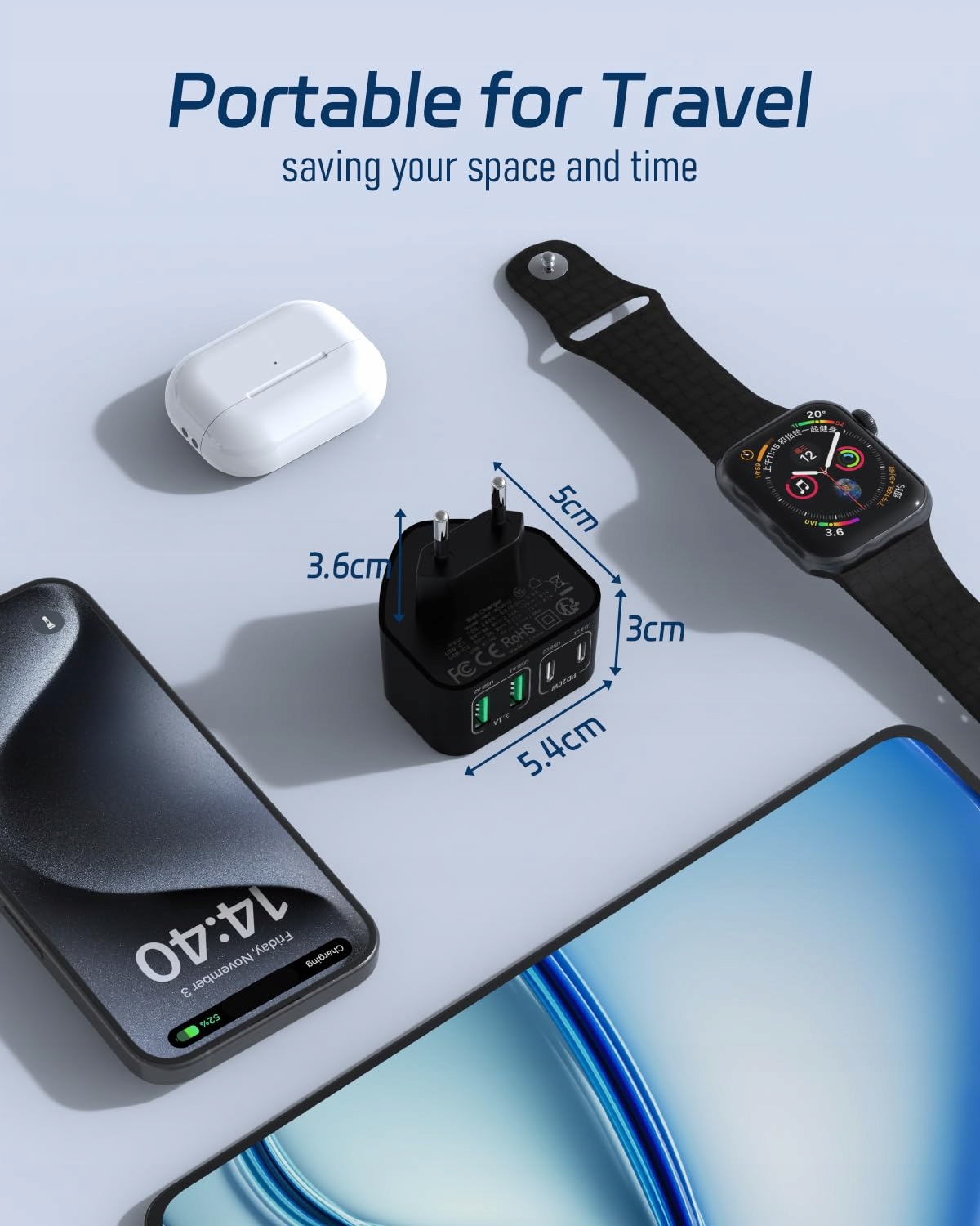 FFZZKJ Ładowarka USB C 4-Porty 40W Szybkie Ładowanie PD 3.0 iPhone Android — miniatura 5