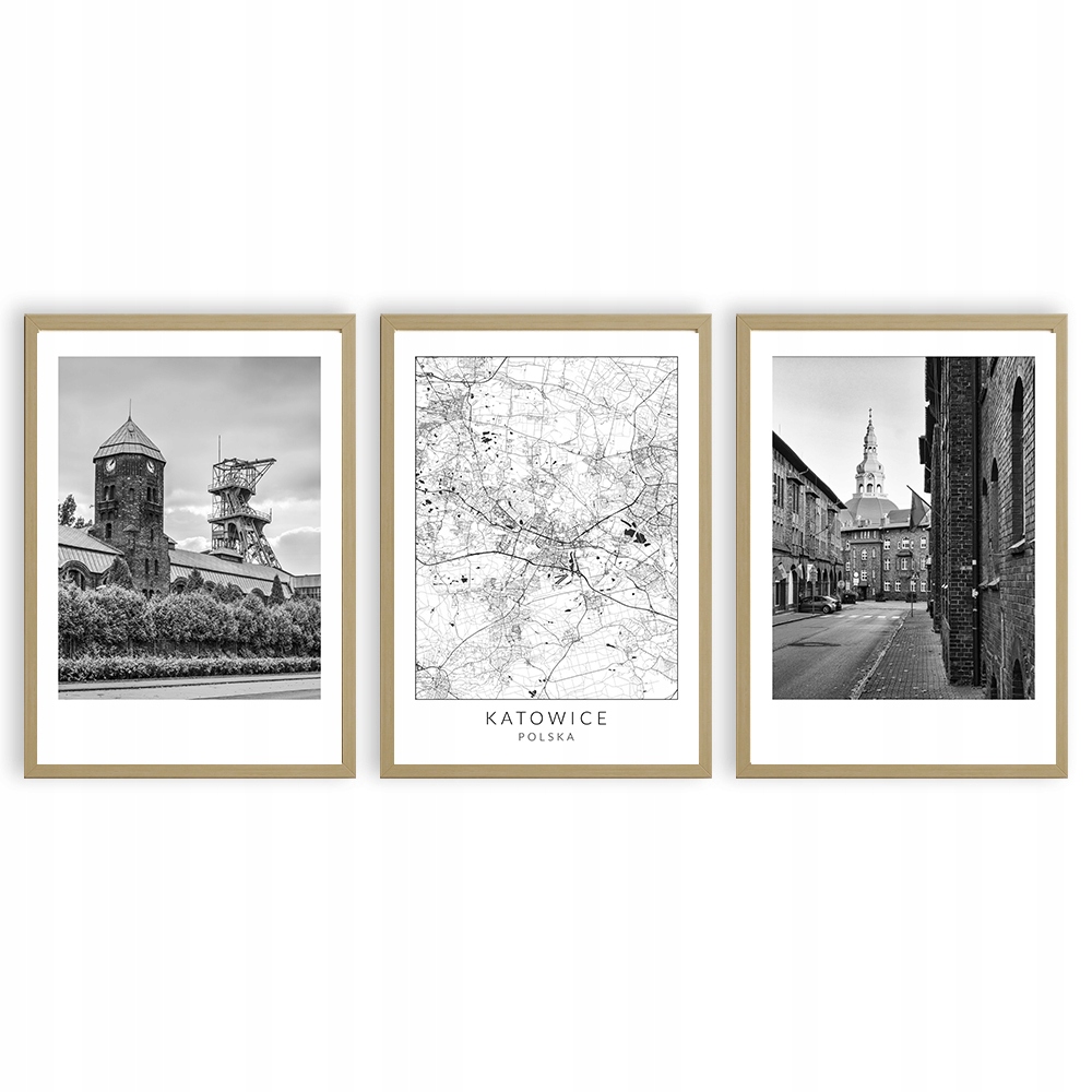 Plakat Obraz A2 Obrazy Katowice Mapa Miasta Śląsk Zdjęcia Miasto Czarno