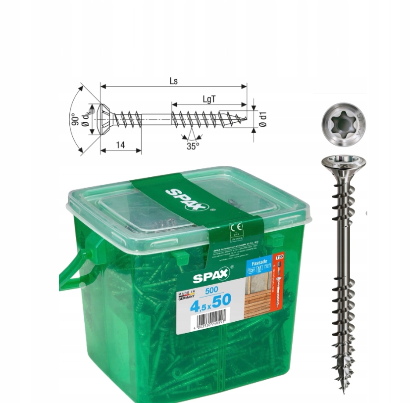 Skrutky do dreva HKB/Spax Fasáda 4,5 x 50 A2TX 500 ks strieborná