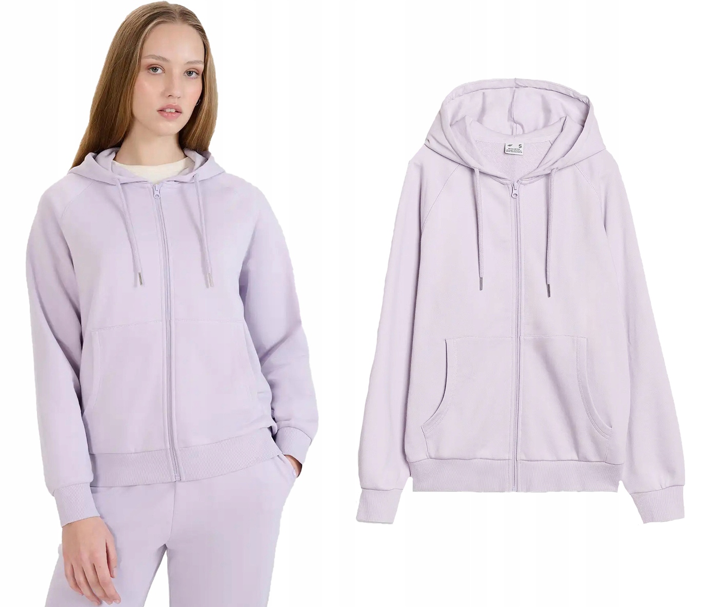 Rozepínací mikina 4F F1541 s kapucí z bavlny, světle fialová, velikost M