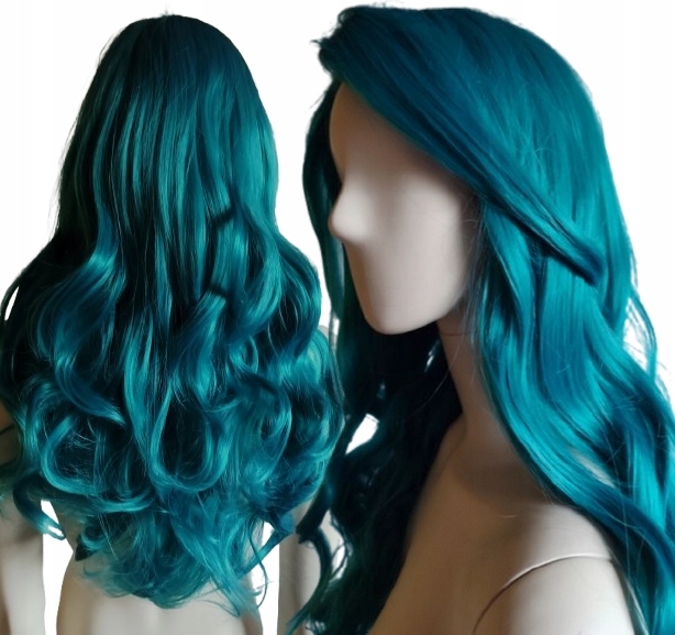 Paruka Turkusová kadeře vlny bez ofiny dlouhá cosplay mořská modrá