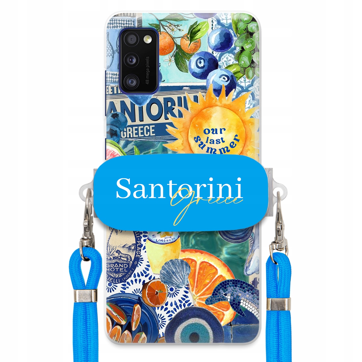 Puzdro pre Samsung A41 Modré Crossbody vodítko držiak Santorini Sea Vibes