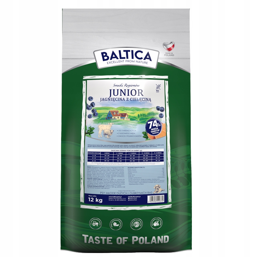 Baltica Junior jagnięcina z cielęciną 12kg L/XL karma dla dużych ras