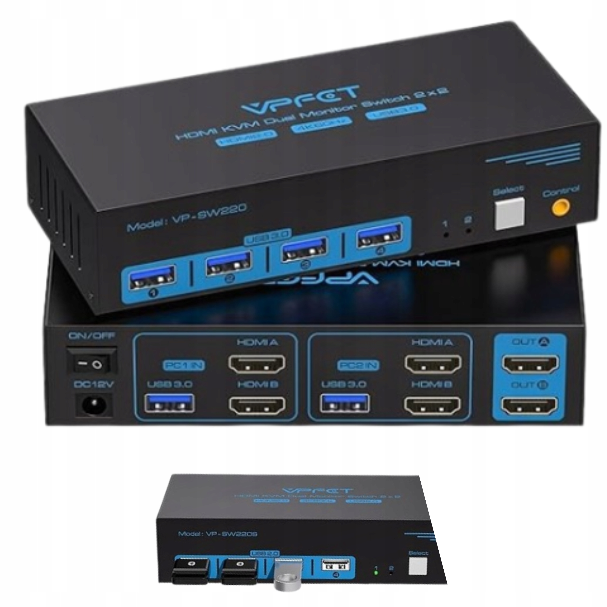 Przełącznik KVM USB 2.0 HDMI 2 monitory 2 komputery 4K@60Hz Switch 2 USB