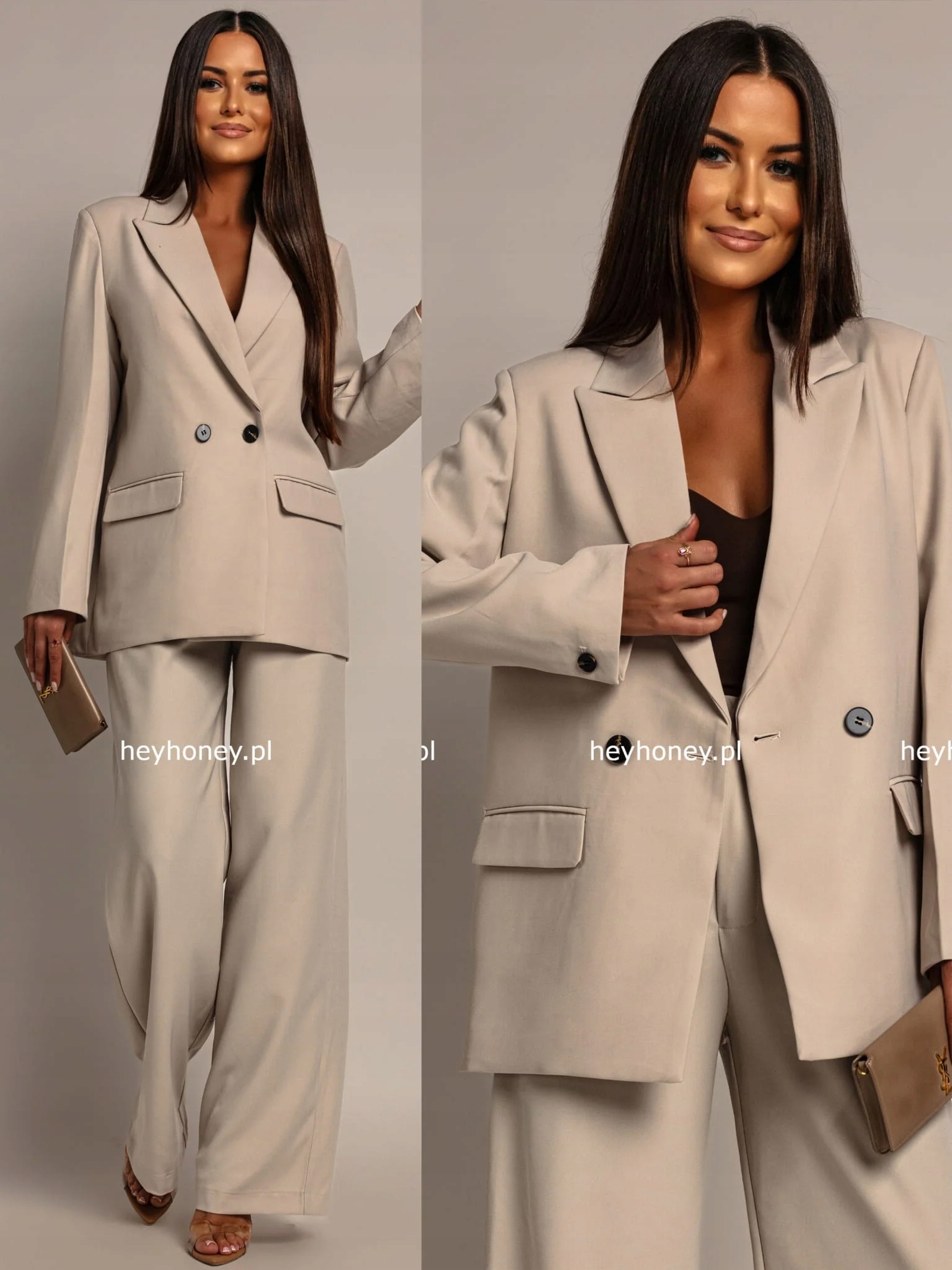 Sako bunda Elegantní Dvouřadá Béžová Astoria XL