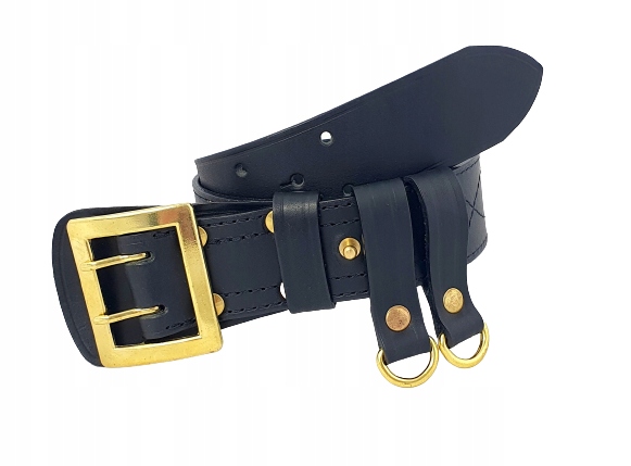 Pas Pasek Czarny Oficerski Wojskowy Skóra 115 CM Złota Klamra 2 Bojówki