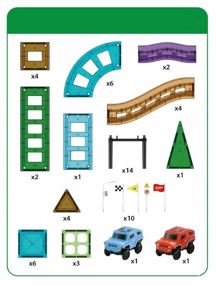 KLOCKI MAGNETYCZNE EDUKACYJNE PANELE KOLEJKA AUTA Płeć chłopcy dziewczynki