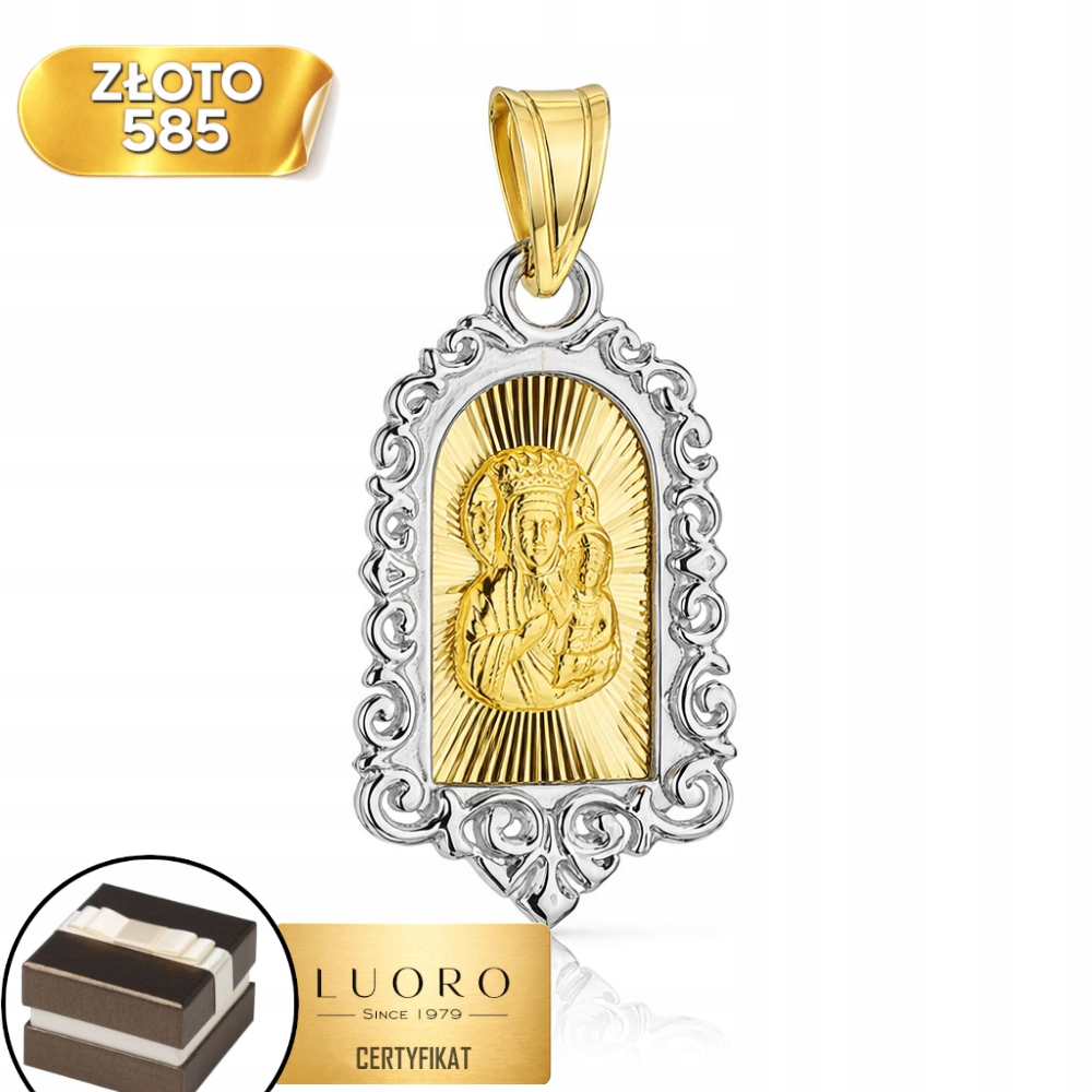 Zlatý Medailon 585 14K Panna Maria Čenstochovská Dvoubarevný 30 MM