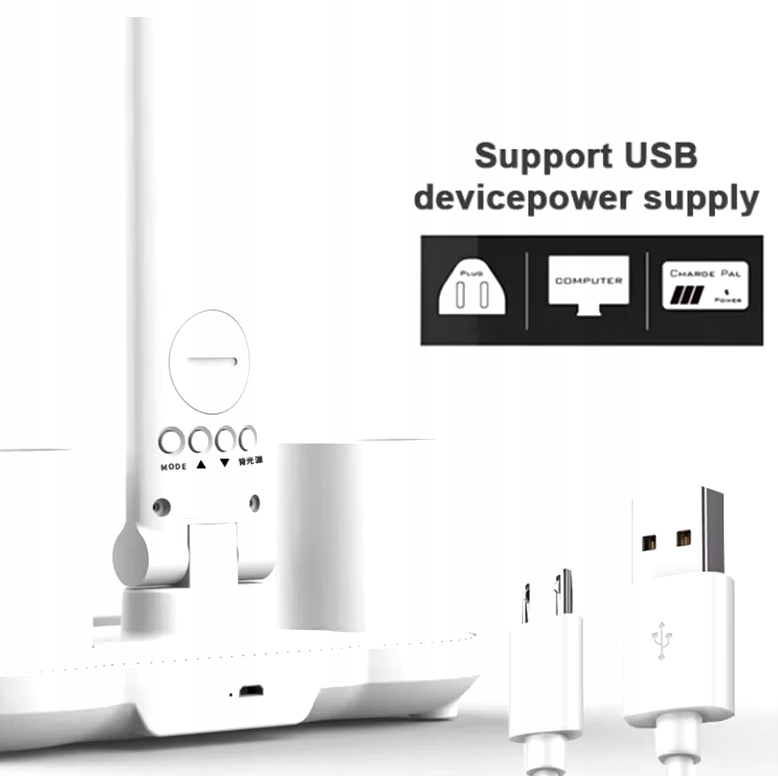 Lampka na biurko biurkowa LED dla dzieci organizer LCD szkolna ZEGAR biała Rodzaj gwintu zintegrowane źródło LED