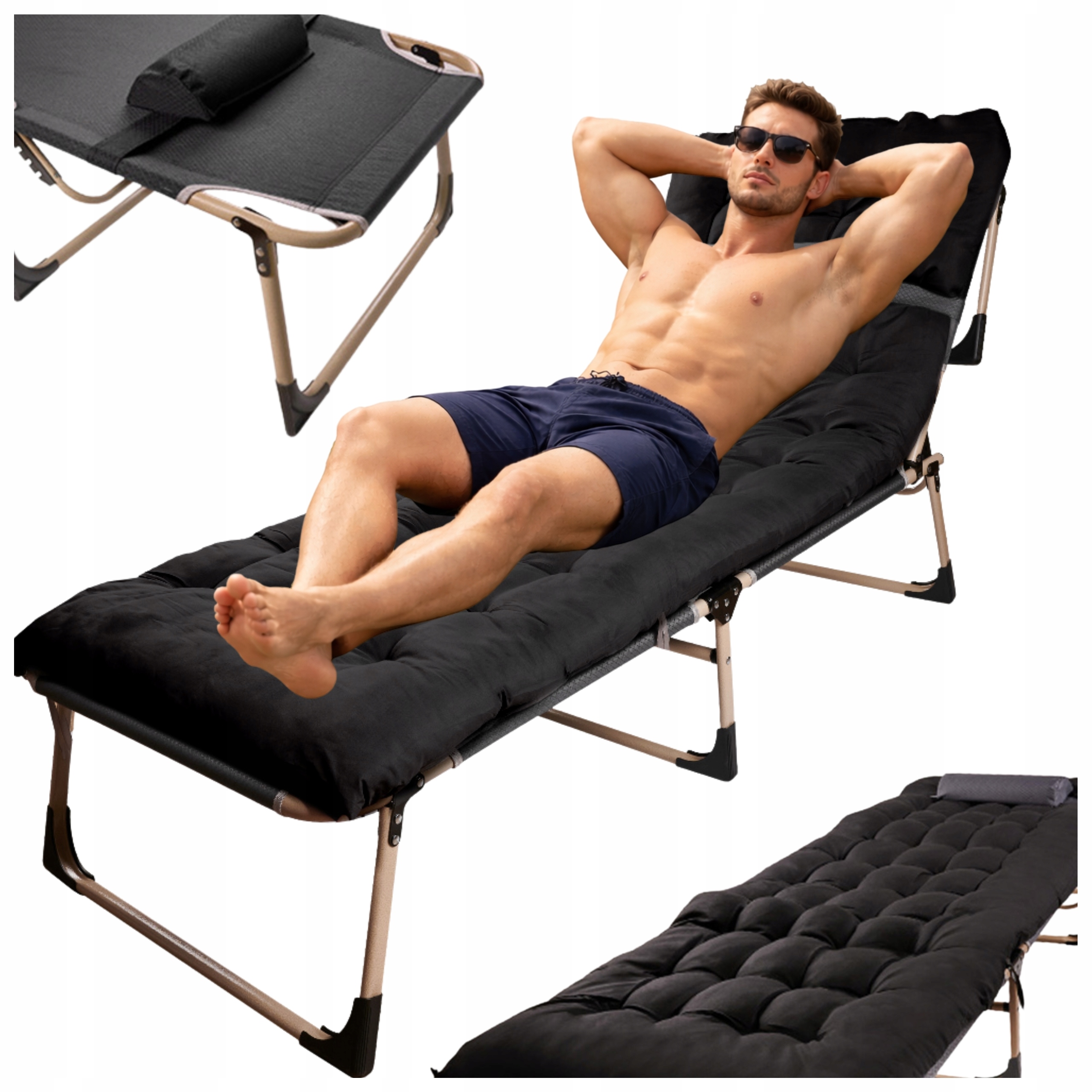 Łóżko Turystyczne Polowe Składane Leżak Ogrodowy Z Materacem Poduszką Luaro