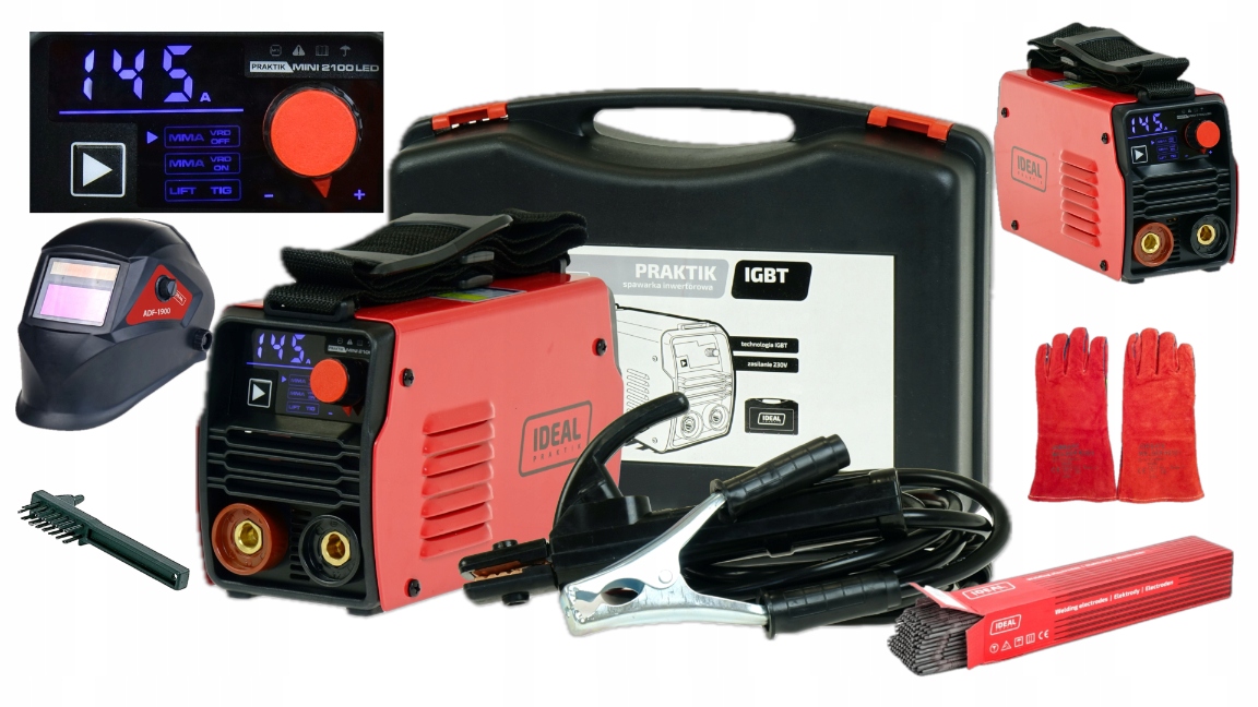Spawarka elektrodowa Mma Ideal Praktik Mini 2100 Led walizka zestaw